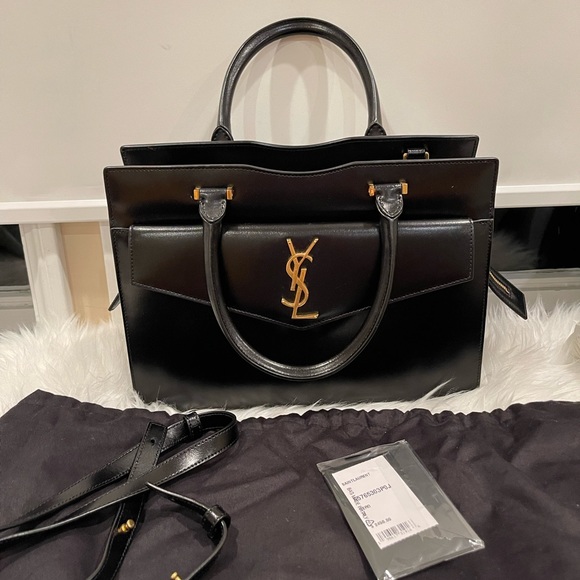 Saint Laurent YSL Small Uptown Cabas Top Handle Bag Black Clutch - Picture 11 of 15